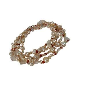 Peach Pearl Rose Quartz Carnelian Long Necklace